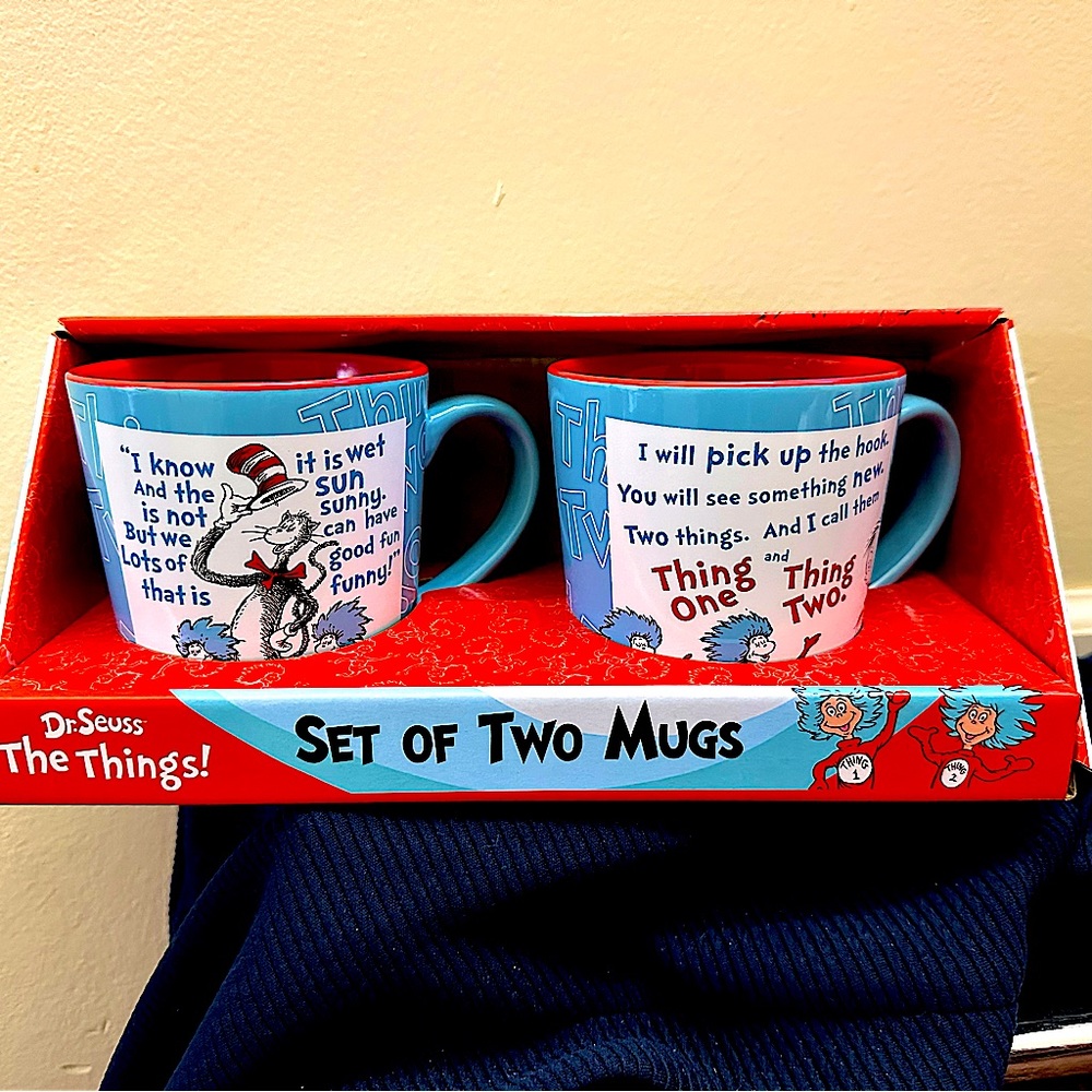 Dr. Seuss Set of Two Mugs — The Cat in the Hat and Thing One and Thing Two.